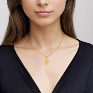 Lace Key 18k Yellow Gold Diamond Necklace