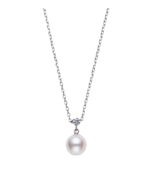 Akoya Cultured Pearl and Diamond Pendant in 18K White Gold