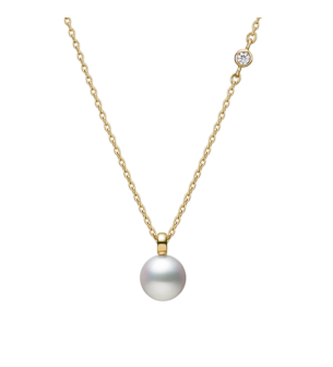 Akoya Cultured Pearl and Diamond Pendant in 18K Yellow Gold