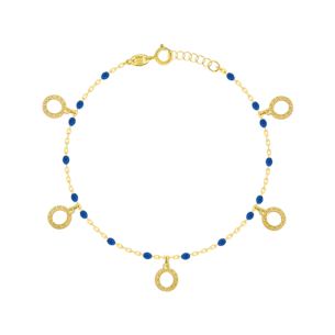 Amelia Athens 18k Yellow Gold Anklet with Blue and White Mother of Pearl
