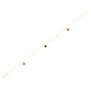 Amelia España Green and Orange Mother Of Pearl Anklet Three Motifs in 18K Yellow Gold 