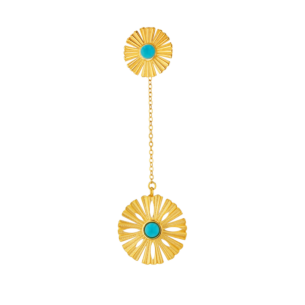 Farfasha Sunkiss Earrings in 18K Yellow Gold With Two Arfaj Flowers and Turquoise 