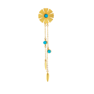 Farfasha Sunkiss Earrings in 18K Yellow Gold With an Arfaj Flower, Flower Buds and Turquoise on Chains