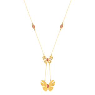 Farfasha Sunkiss Dual Butterfly Necklace in 18K Yellow Gold and Pink Tourmaline