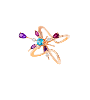 Fireworks Aerial Semi Precious  Nail Ring in 18K Rose Gold