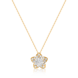 Heart to Heart Star Flower Pendant Chain Yellow Gold 