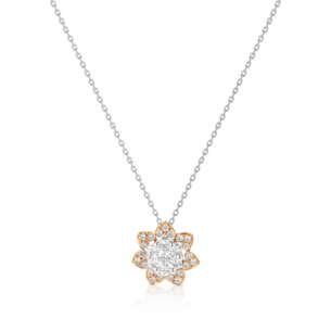 Heart To Heart Star Flower Pendant Chain White and Rose Gold 