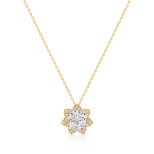 Heart To Heart Star Flower Pendant Chain Yellow Gold 