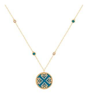 Lace Single Medallion Necklace in 18K Rose Gold With Turquoise And Diamonds