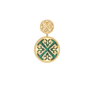 Lace Malachite Stone Diamond Two Motifs Earrings in 18K Yellow Gold