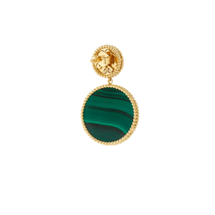 Lace Malachite Stone Diamond Two Motifs Earrings in 18K Yellow Gold