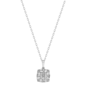 OneSixEight Cushion Shaped Diamond Pendant Chain 18K White Gold
