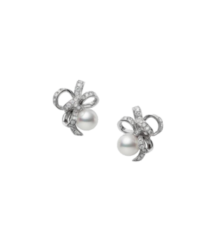 Mikimoto Jeux De Rubans, Akoya Pearl and Damond Set Earring in 18K White Gold