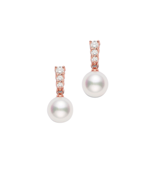 Mikimoto Morning Dew, Akoya Pearl and Diamond Earring in 18K Rose Gold